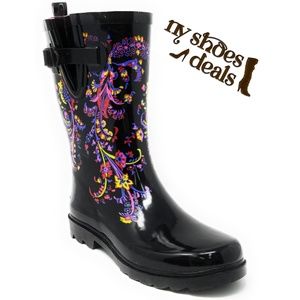 Women's Rubber Rain Boots 11" Mid-Calf Wellies, Water Boots
